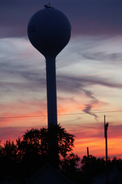 Portage water tower at dusk